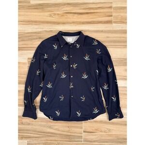 PS Paul Smith Mens XL Navy Bird of Paradise Floral Tailored Fit Button Up Shirt